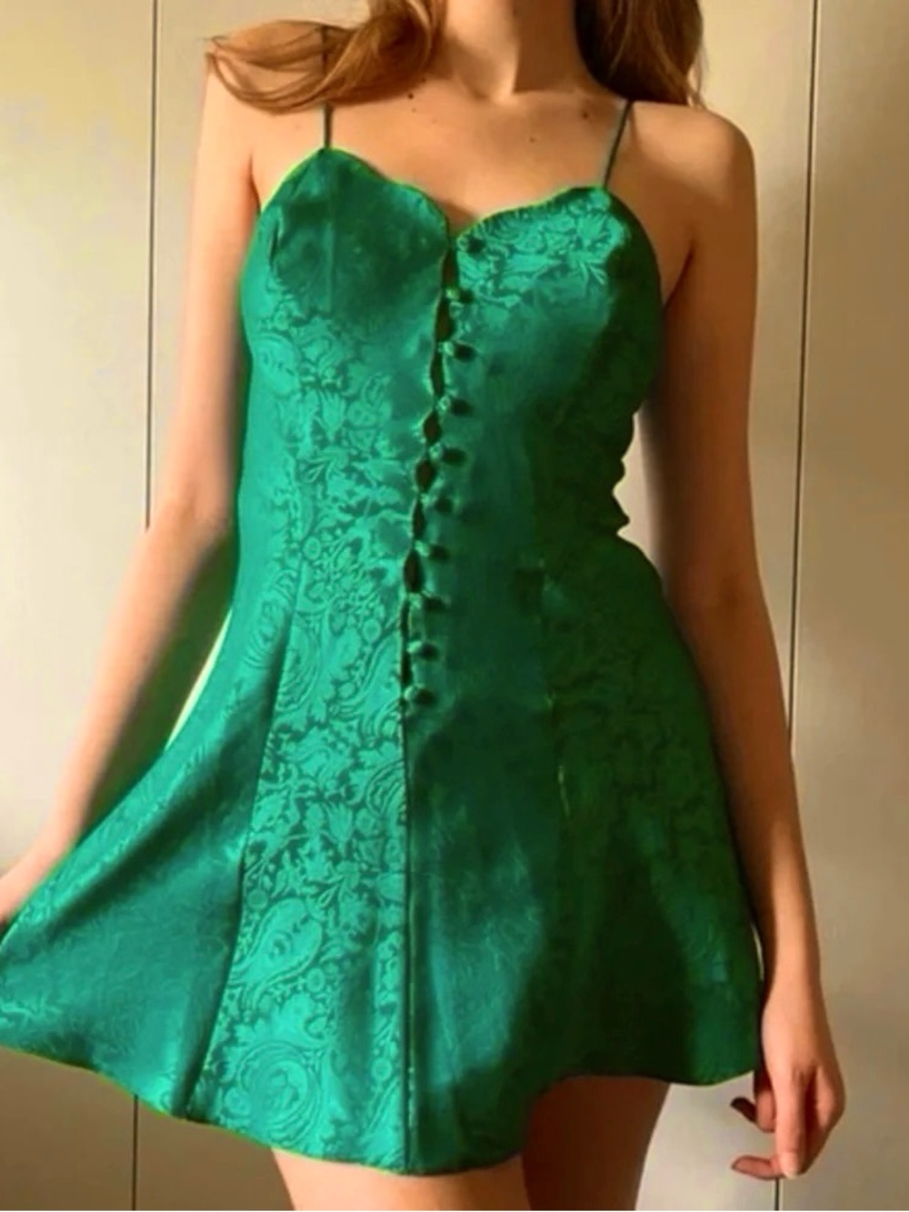 Victoria's Secret Vintage Gold Label Emerald Green Chemise Slip Nightie Dress, M